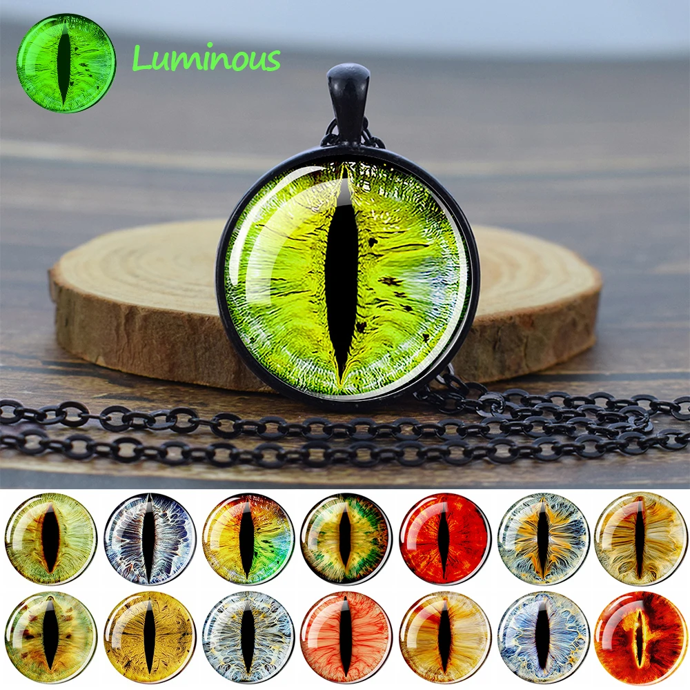 Evil Eye Luminous Pendant Necklace Multicolored Demon Eye Glass Cabochon Pendants Glow in The Dark Gothic Jewelry Halloween Gift