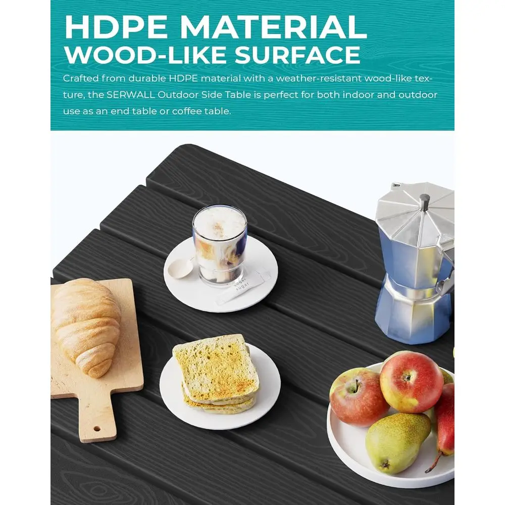 Portable Black HDPE Outdoor Side Table, Folding Adirondack Style End Table