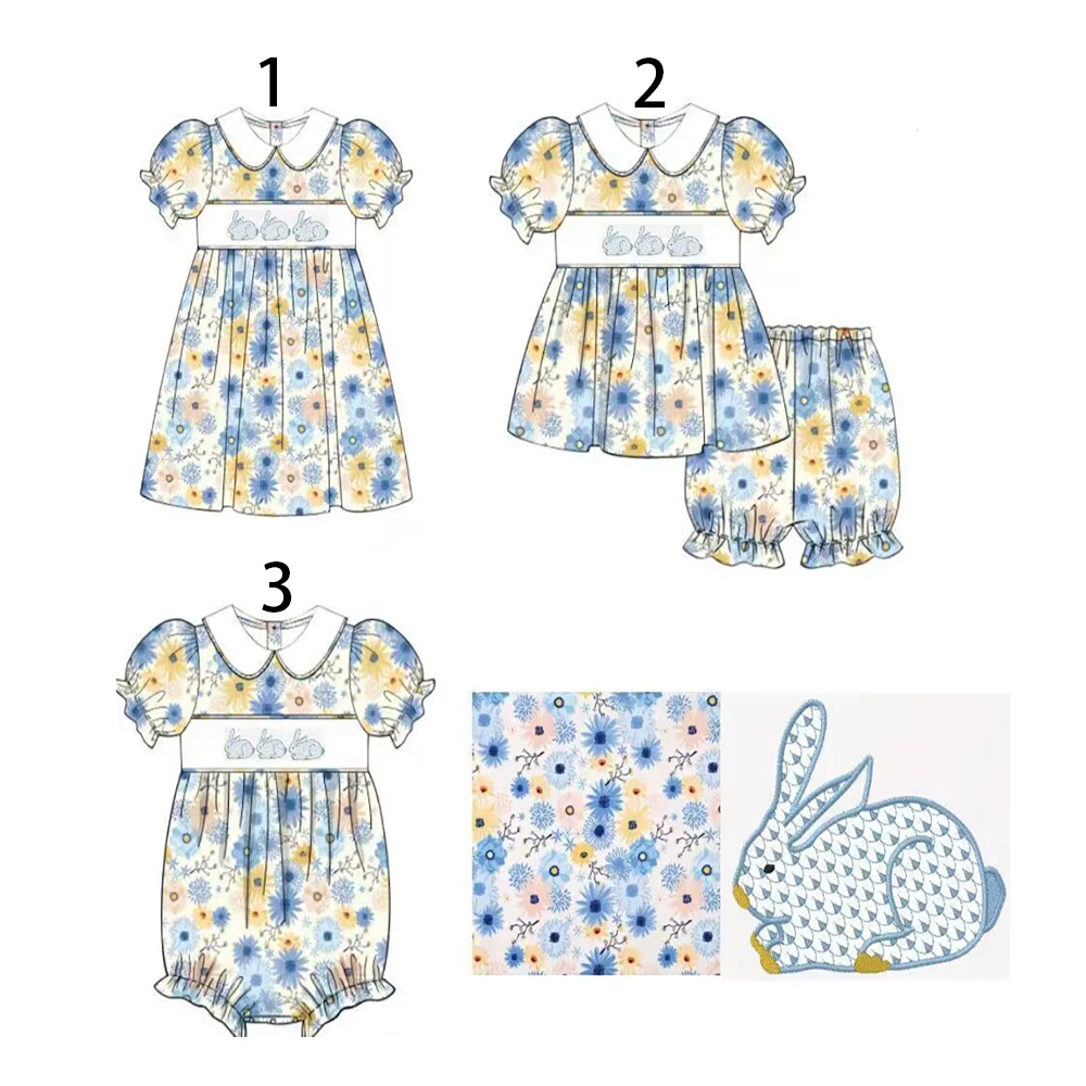 Easter new style Selling girls clothes Short sleeve lapel series suit series easter bunny print floral fabric