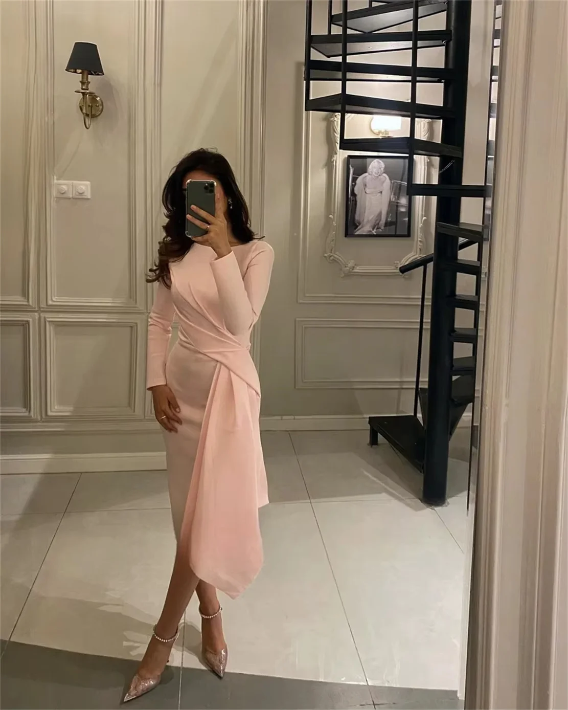 Mina Customized Crew Neck Elegant Party Dresses Woman Long Sleeves Folds Luxurious Women's Evening Dresses for Special Occasions image 4