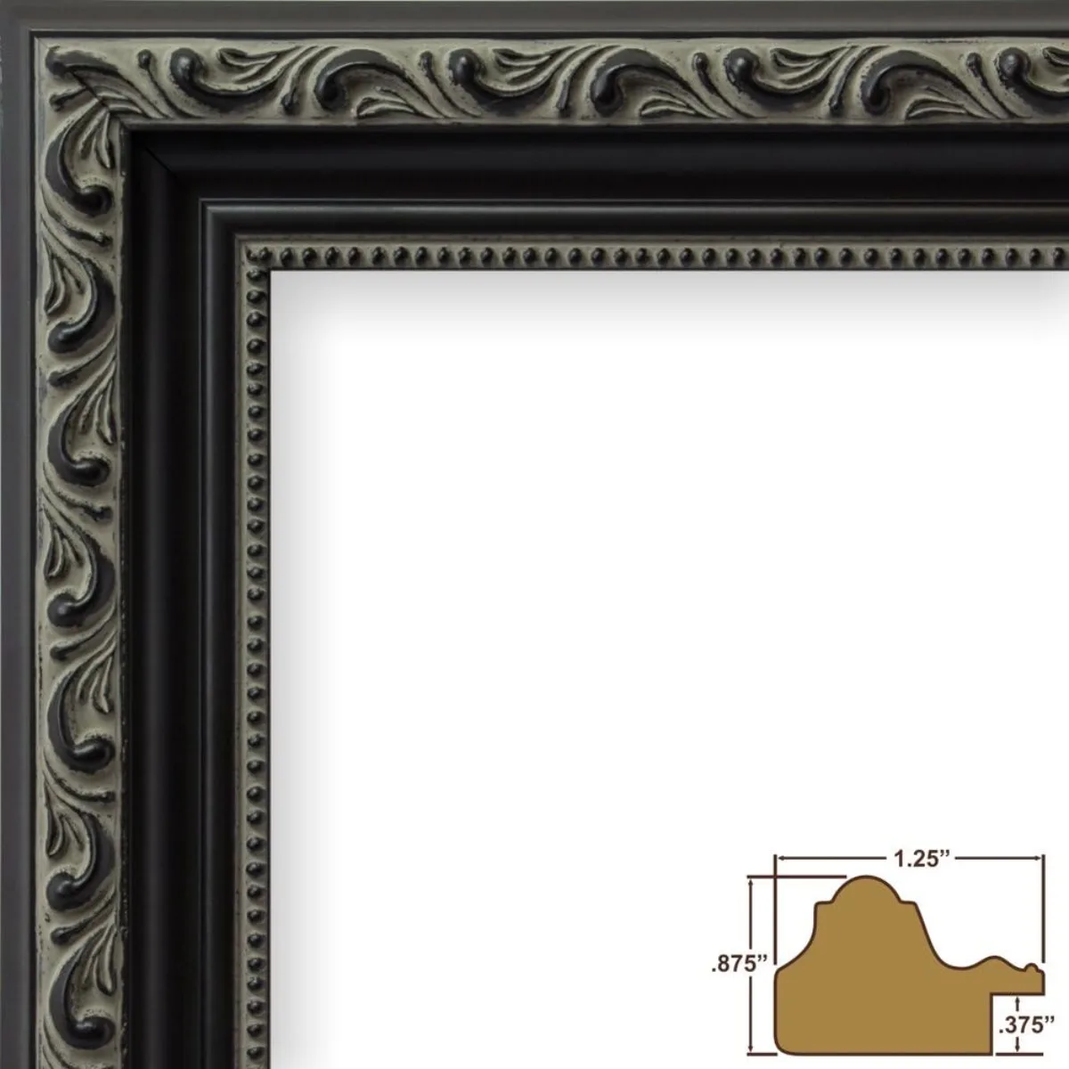 Ancien Ornate, Antique Black Picture Frame, 24 by 36-Inch