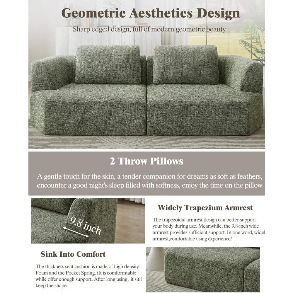 أريكة أريكة سحابة مقسمة بدون عظم مقاس 98.4 بوصة، أريكة مضغوطة كبيرة الحجم مكونة من 3 مقاعد مع قماش شانيل