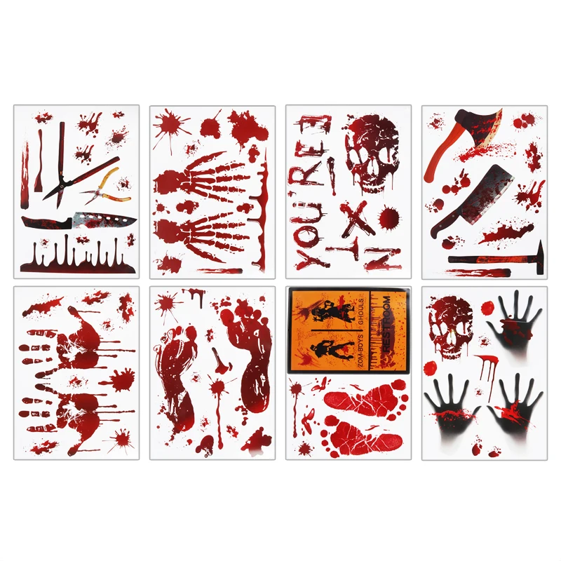 Halloween Decoration Horror Bloodstain Wall Sticker Handprint Footprint Blood Skull Window Sticker Halloween Party Horror Sticke