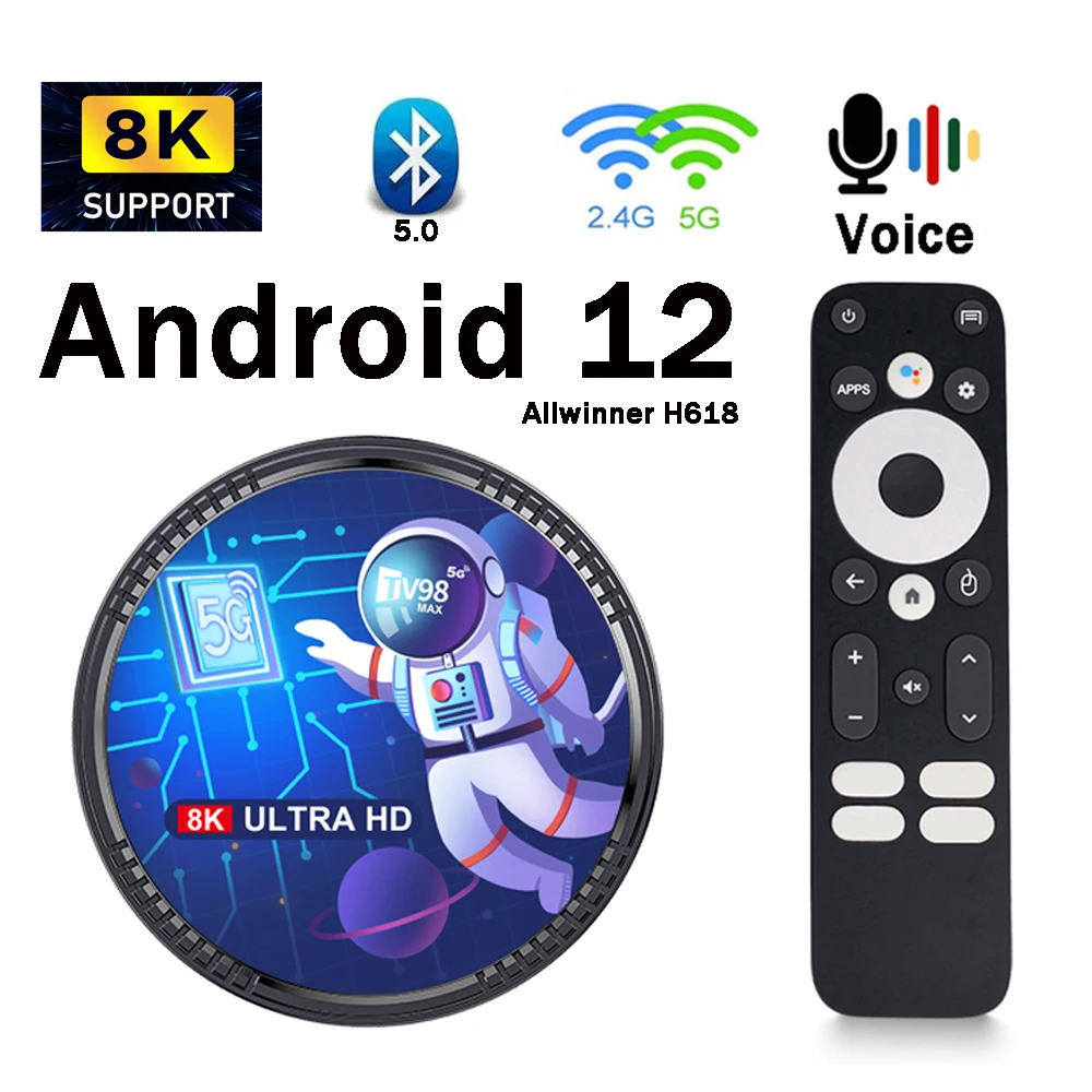 

TV Box TV98 Max Android12 Ultra HD 8K Smart Android TV Box 4G 5G WiFi Allwinner H618 BT5.0 voice remote Media Player Set Top Box