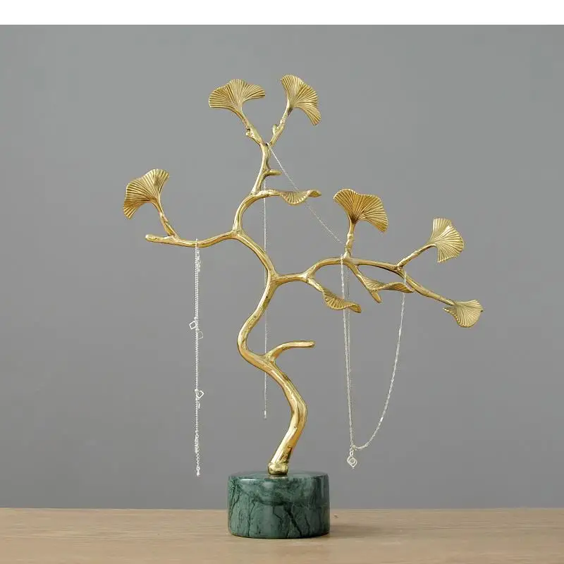 Metal crafts ornaments Simulation tree Ginkgo biloba Golden branches brass Marble base Accessories storage Home Decoration