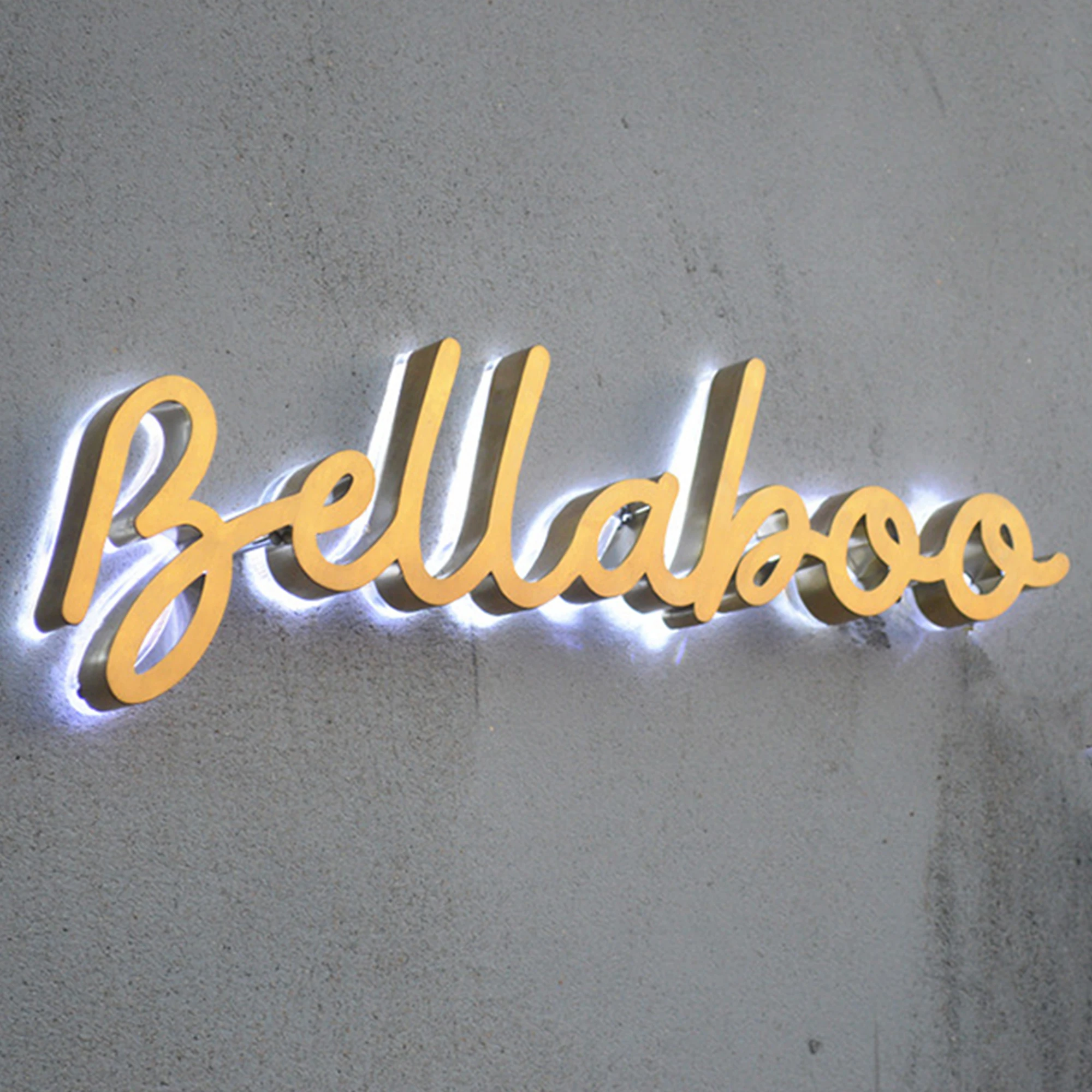 Letrero de letras de canal de latón cepillado iluminado, halo de interior personalizado, logotipo LED 3d, señalización interior, vestíbulo, oficina, venta al por mayor