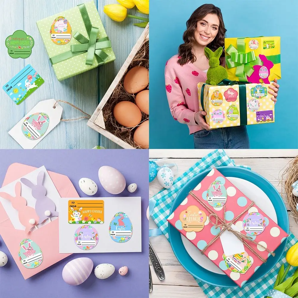Creative Multicolor Easter Rabbit Sticker Paper Rabbit Sticky Label Packing DIY Easter Egg Decals Easter