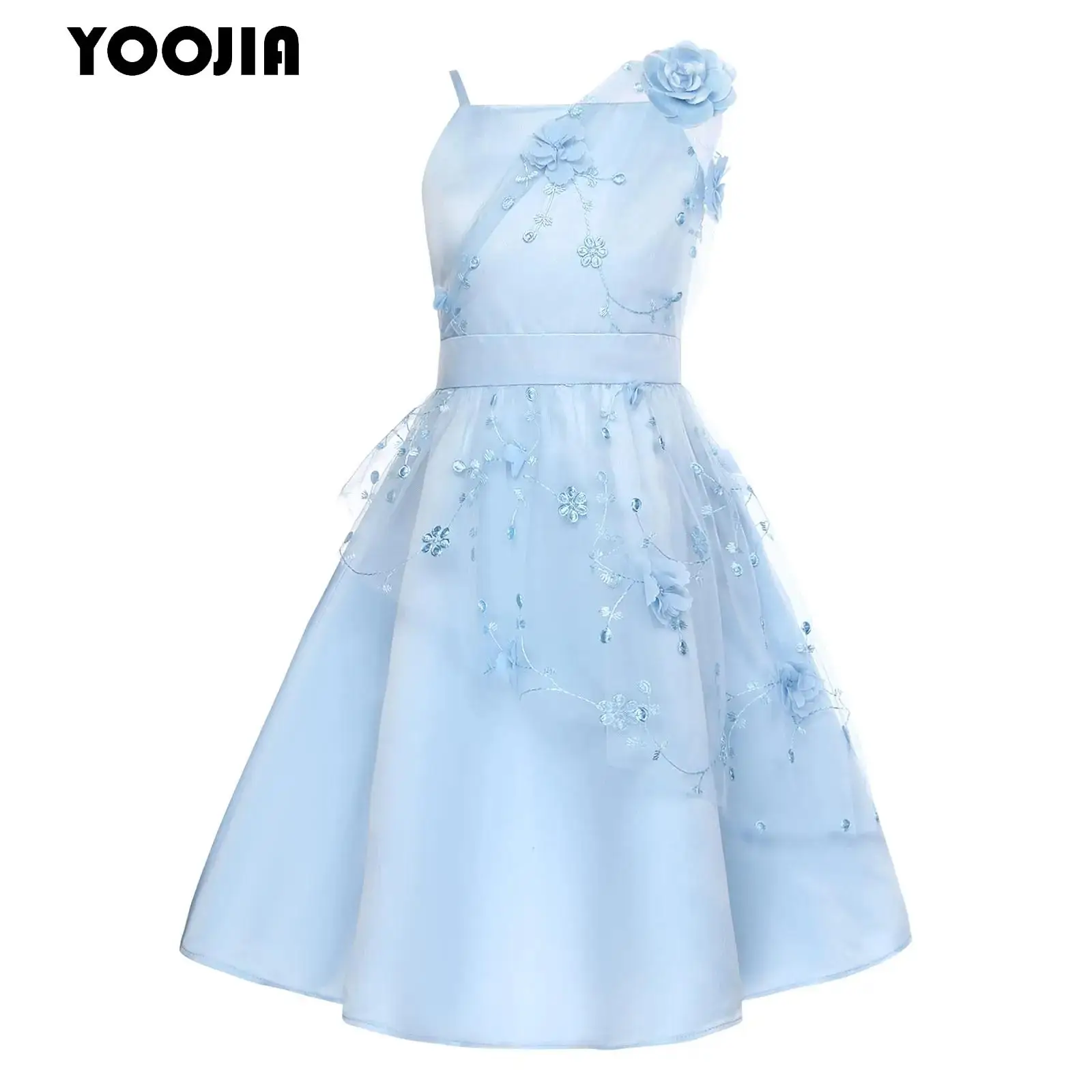 

Kids Flower Girls Summer Satin Princess Dress Sleeveless Flower Embroidery Dresses Bridesmaid Evening Wedding Party Gowns