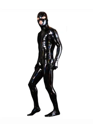 Cosplay Men Maid Jumpsuit PU Leather Shiny PVC Catsuit Laser Wet Look High Elastic Full Body Bodysuit Shapers Body Bodystocking