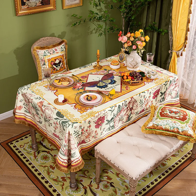 

American Luxury Tablecloth Short Plush Home Classical Printed Table Decorative Cloth Waterproof Velvet Tassel Coffeetable Cloth