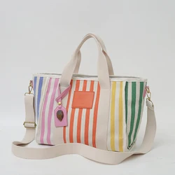 Women's Brand Design High-capacity Vacation Bag, Fresh Striped Canvas Tote Bag, Casual Beach Bag, Ladies Single Shoulder Bag