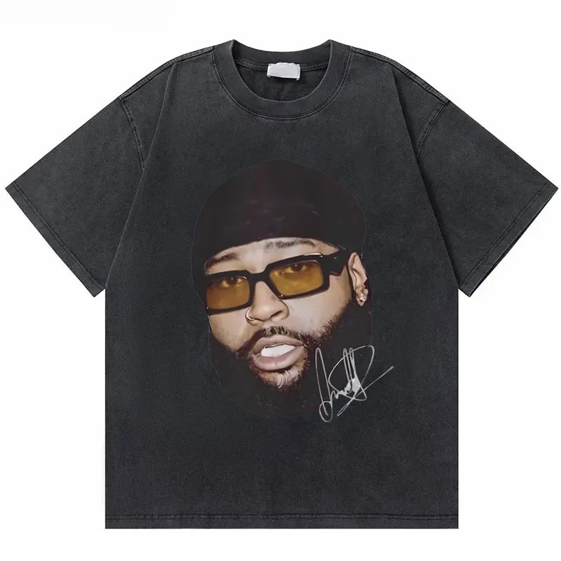 Washed Vintage Partynextdoor Head Printed T-shirts Men Women Hip Hop Casual Oversized T Shirts Men's Fashion Retro Rap Tshirt