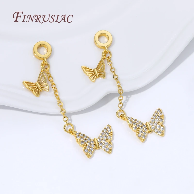 1/2/4Pcs 18K Gold-Plated Butterfly Tassel Earring Findings,Brass with Zircon Charms For Jewelry Making Supplies DIY Accessories