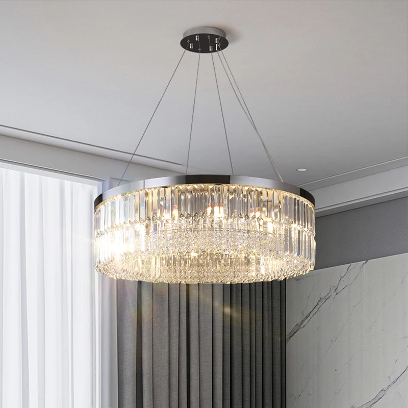 Modern Led Chandelier Living Room Design Crystal Hanging Lamp Bedroom Luxury Home Decor Round Chrome Suspension Cristal Lustre