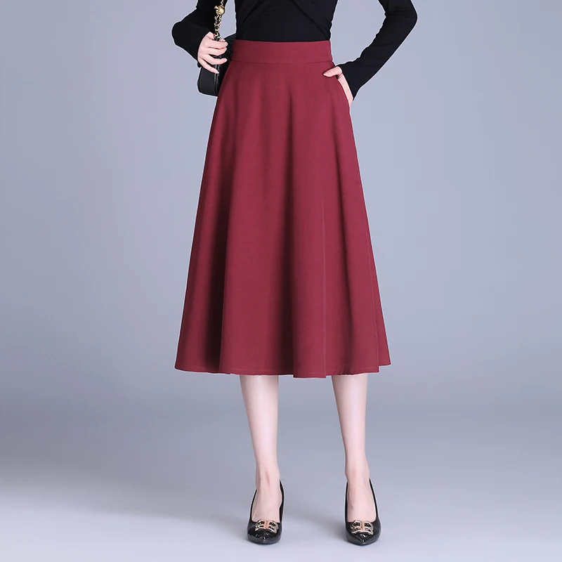 

High Waist A-Line Midi Skirt Loose Flowing Versatile plus Size Spring Slimming Polka Dot Commute Sle Polyester Blend Skirt