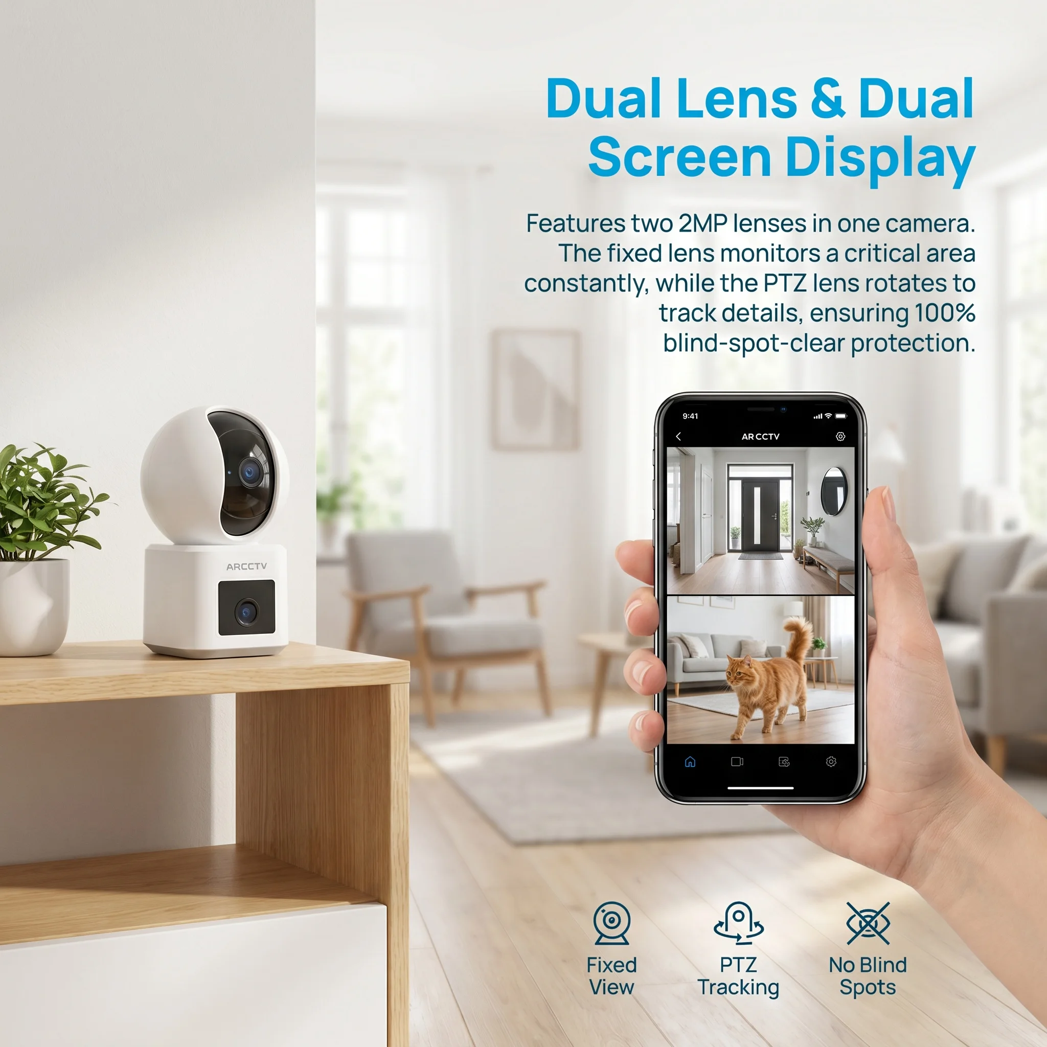 ARCCTV 4MP Dual-Objektiv WLAN-Überwachungskamera HD Zwei-Wege-Kommunikation IR-Nachtsicht Sicherheits-Drahtloskamera 360° ° Automatische Verfolgung anzeigen – Detail 3