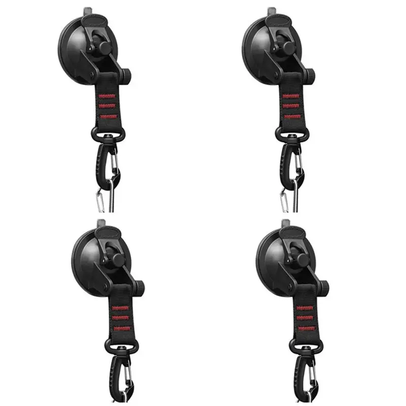ABJS 4Pcs Heavy Duty Suction Cup with D Ring 360° Rotating Camping Suction Hooks Car Suction Cups Anchor for Awning-Red