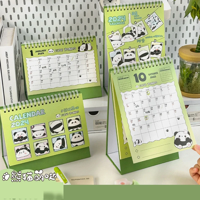 2024 Mini Table Desk Calendar Cute Panda Cat Small/Large Calendar Desktop Decoration Kawaii Coil Calendar Office Plan Calendar