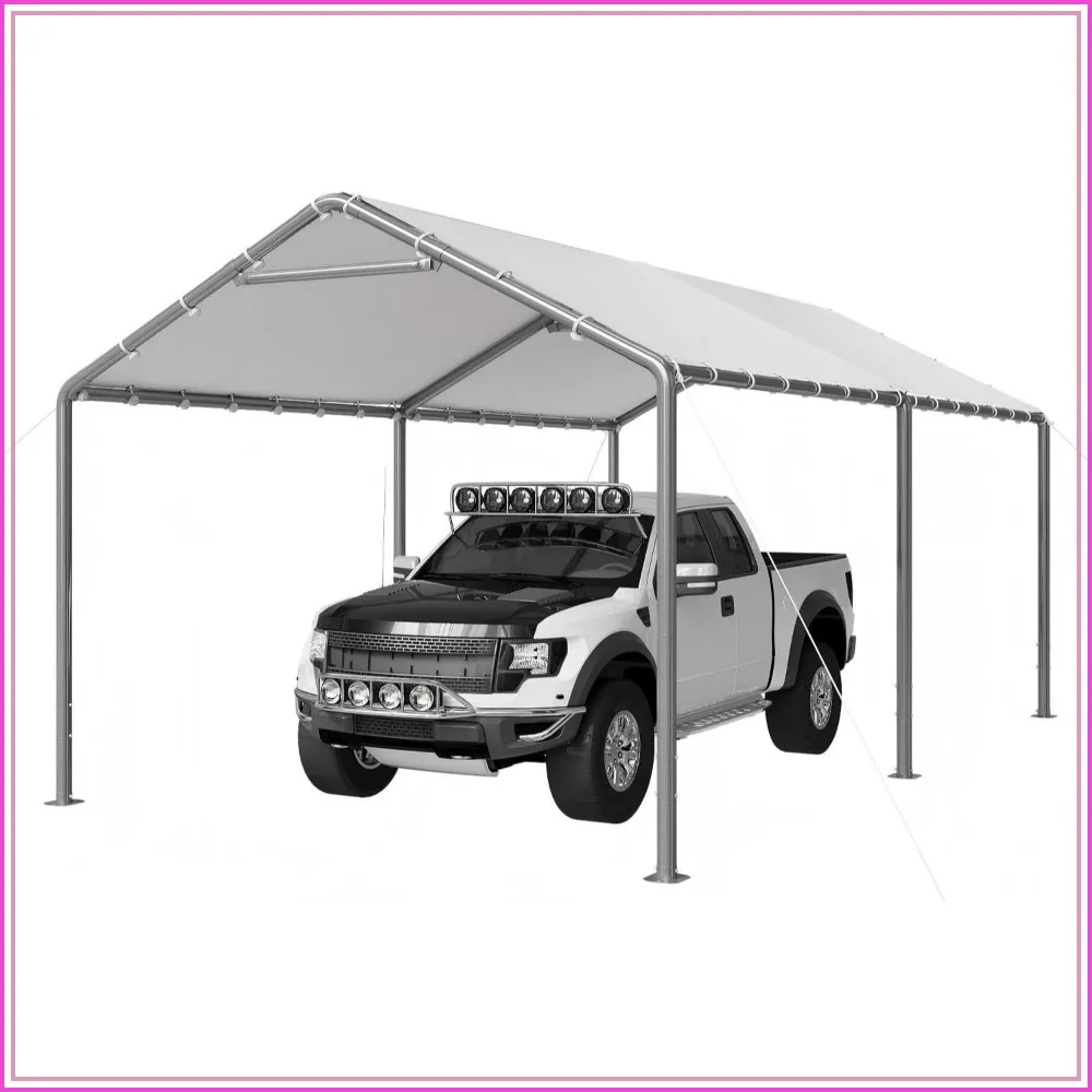 10x20 Carport Heavy Duty Portable Garage White Adjustable Height Steel Frame Outdoor Shelter