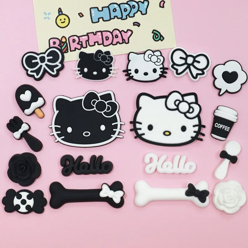 14/18Pcs/set Cute Cartoon Anime Kitty Bow Shoe Charms DIY Hole Shoes Detachable Buckle Garden Shoes Accessories Festival Gift