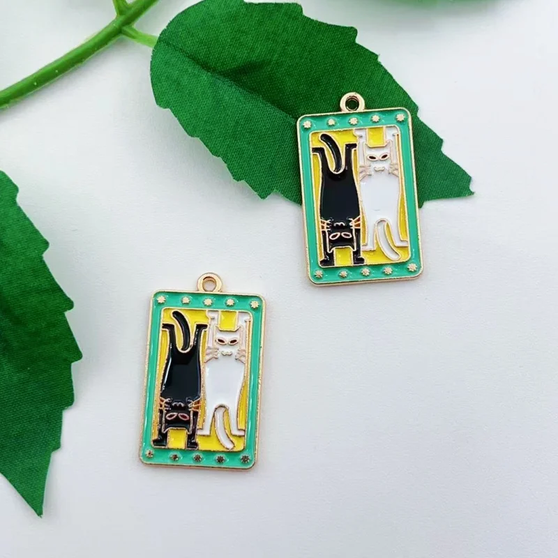 10pcs Cute Cat Accessories Enamel Necklace Earrings Bracelet Pendant Diy Manufacturing Supplies Alloy Metal Gold Plated