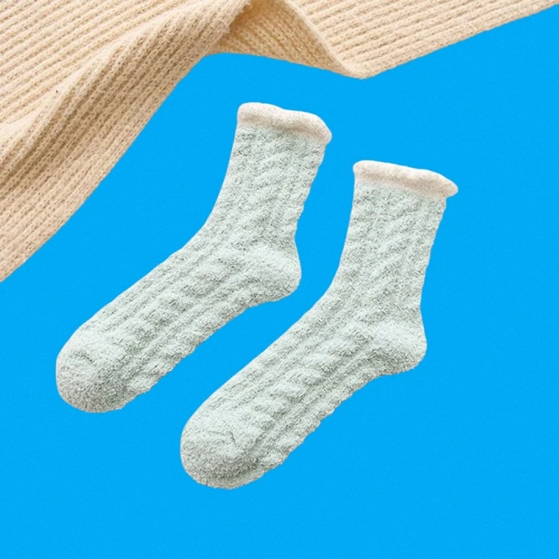 Chaussettes mi-tube respirantes pour femmes, chaussettes de sol en peluche, chaussettes en coton confortables, haute qualité, sommeil, sourire, hiver, 3/6 paires