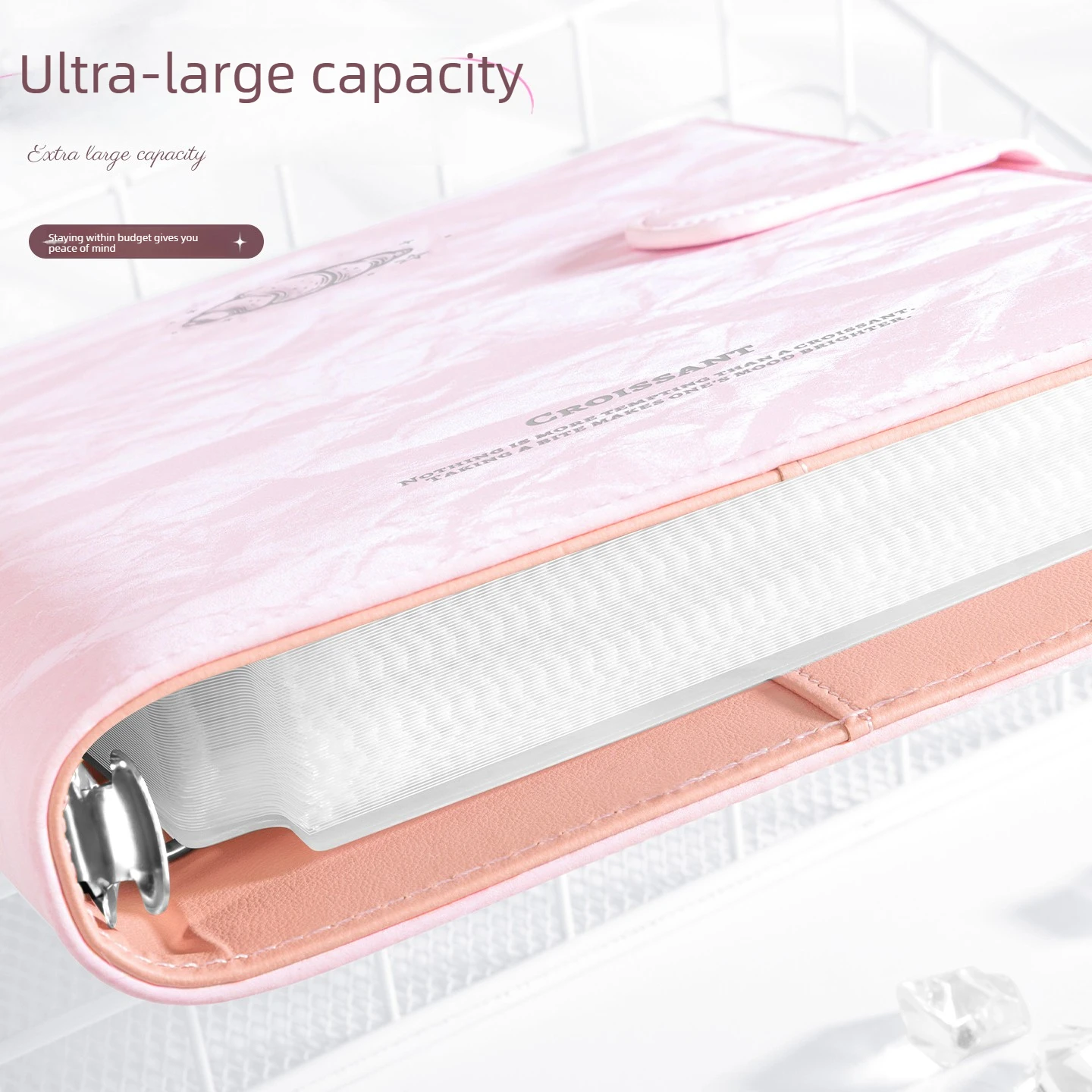 Pink Croissant A5 Photocard Binder 4-Pocket 3 Inch PU Card Album for Kpop Fans Polaroid Photo Storage Collectible Korean 포카 바인더