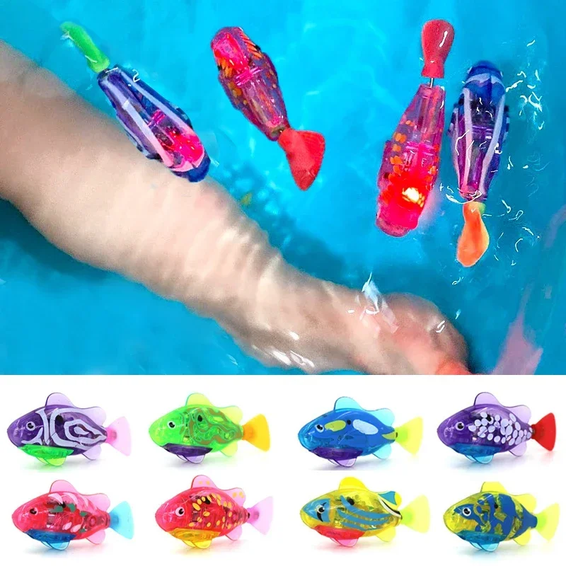 Electronic Fish Baby Summer Bath Toy Pet Cat Toys Swimming Robot Fish With LED Light Water Swim Pool Bathtub Toys Christmas Gift