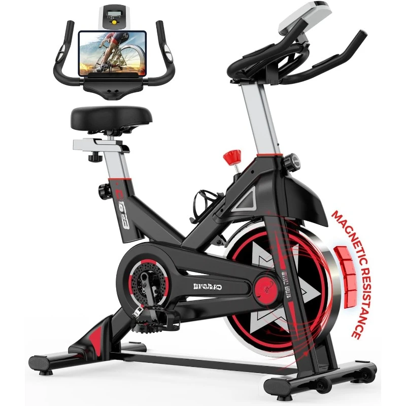 

Exercise Stationary Bike Home Gym Magnetic Resistance Indoor Cycling Bike Silent Belt Drive Indoor Bike for Cardio Workout