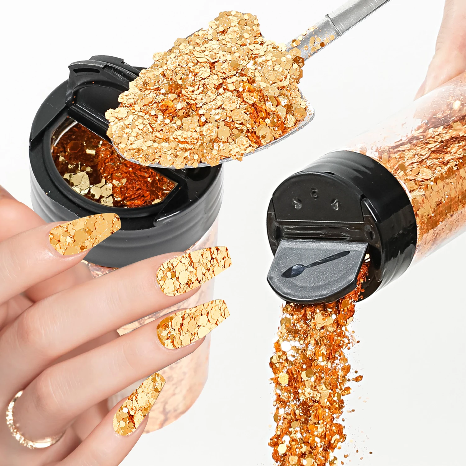 80 g Metallic-Mix, klobiger Glitzer, Bastel-Glitzerpulver, gemischte, klobige, feine, schillernde Nagel-Pailletten für Nägel, Festival-Dekoration – Detail 8
