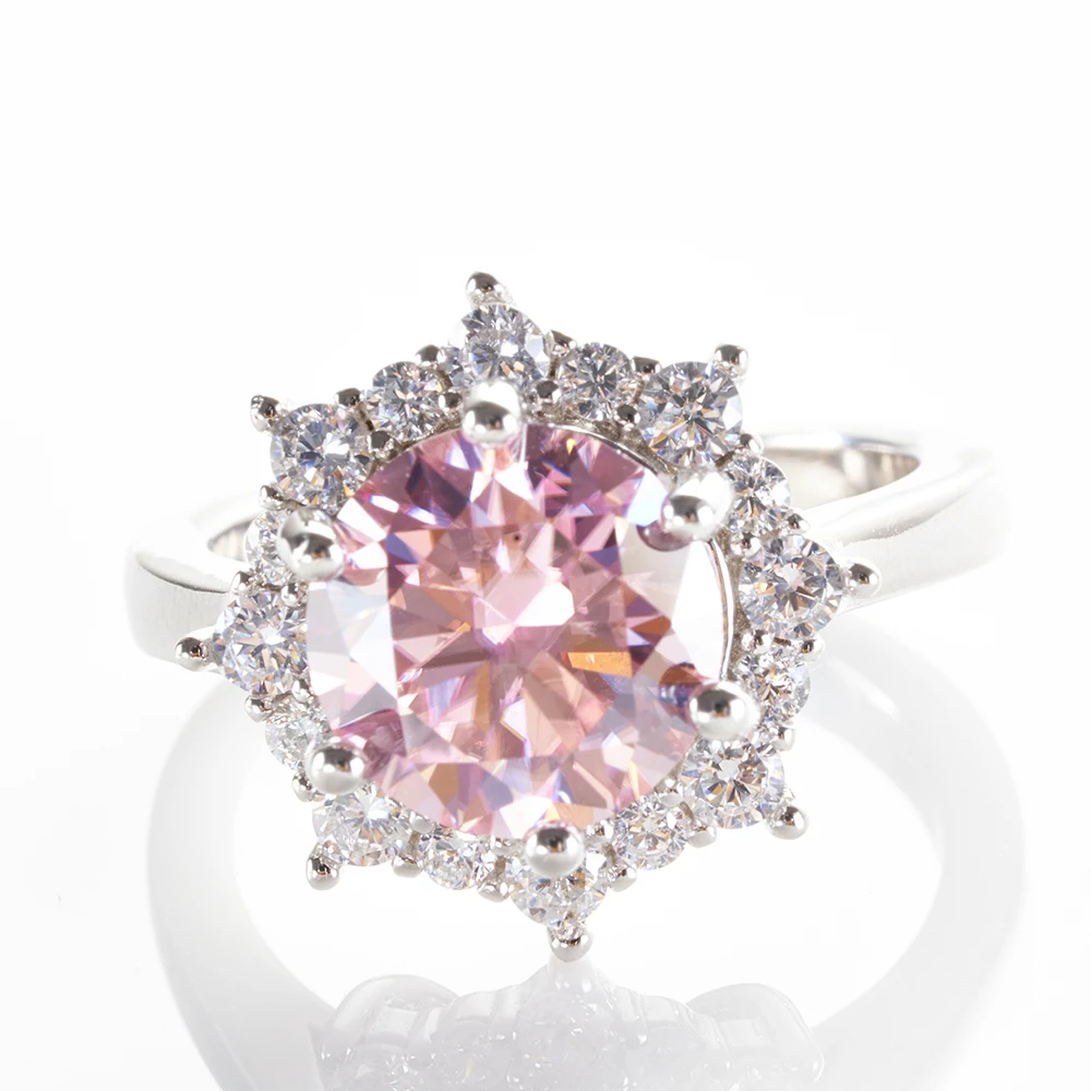 3CT 9mm Pink blue green color moissanite ring with certificate 925 sterling silver ring pass diamond tester finger jewelry