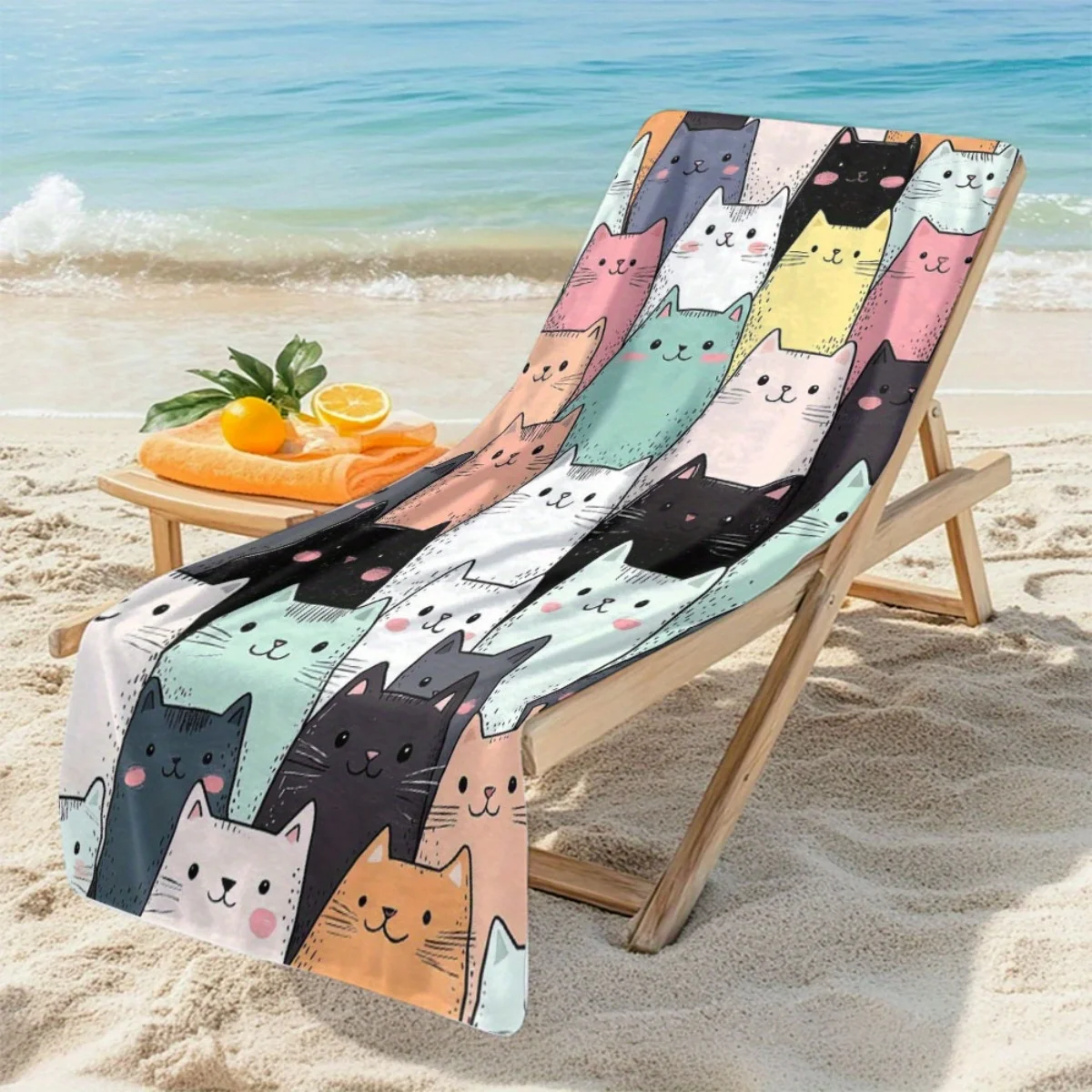 B16 Beach Towel Cute Cat Kitten Print Quick Dry Soft Absorbent Bath Towel Funny Animal Summer Pool Mat