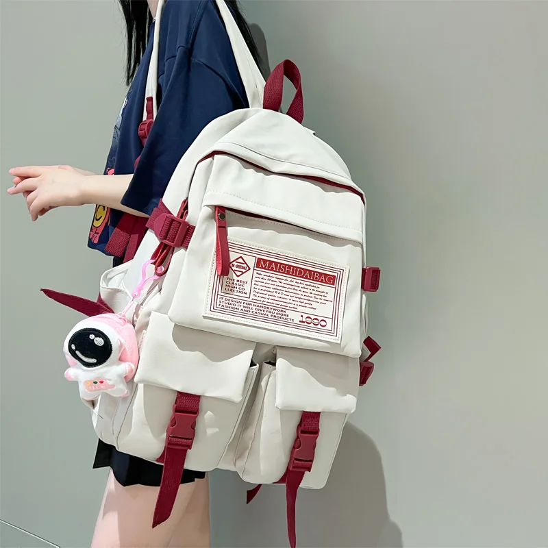 Mochila de nylon impermeável para mulheres, mochila de estudante, portátil, grande, multibolso, legal, escola, menina, fêmea, moda