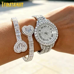 2025 New Iced Out Bling Opened Heart Zircon Charm Bracelet Rectangle AAA CZ Hearts Bangle For Men Women Hiphop Luxury Jewelry