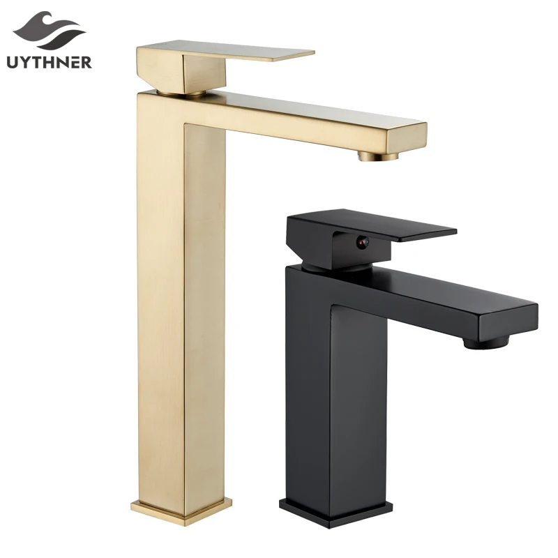 Bathroom Basin Faucet Deck Mount Basin Sink Tap Hot Cold Water Mixers Single Handle Washbasin Crane Stainless Steel