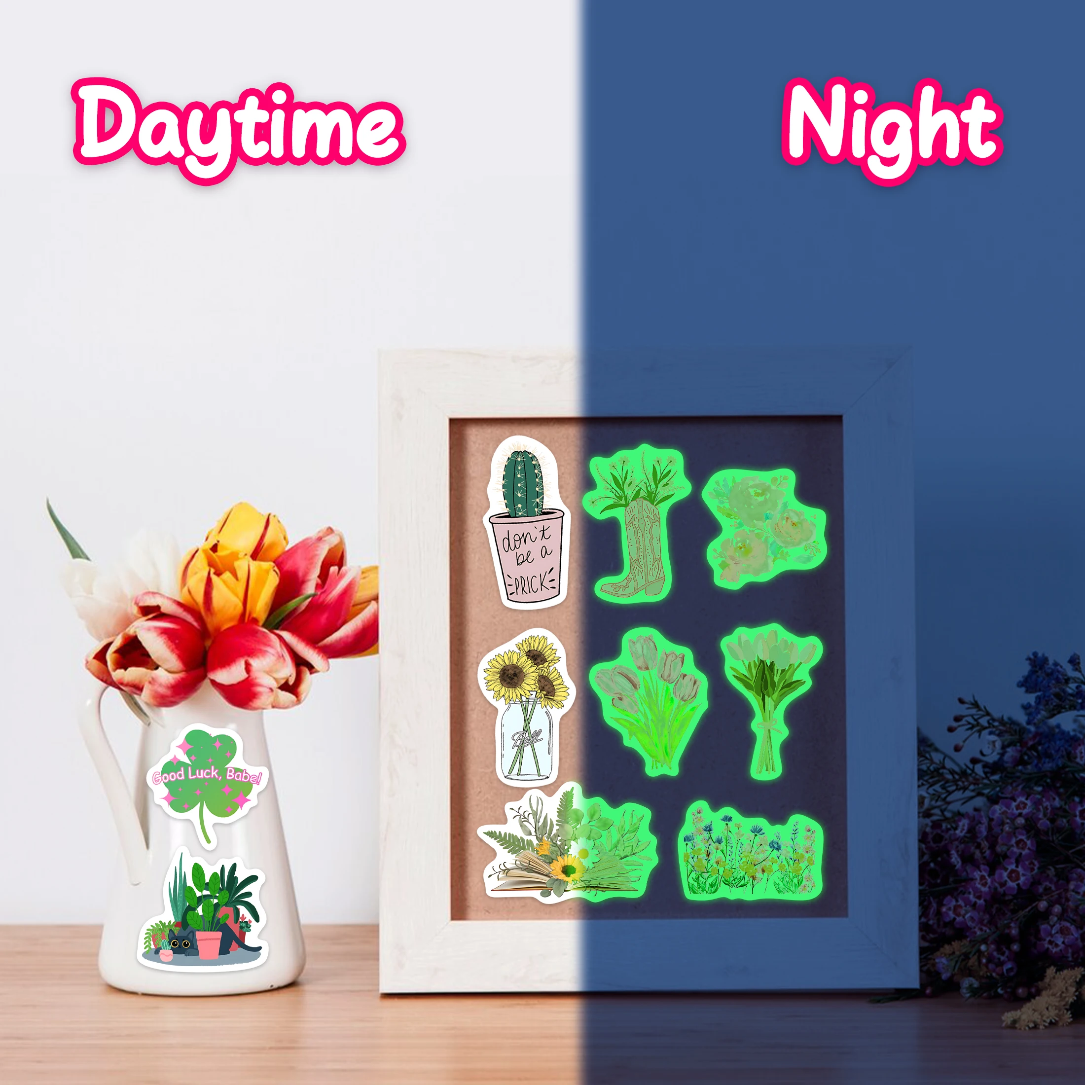 素敵なパターンのダークステッカーで光る、防水ビニールデカール、子供向けのDIYギフト、本、スケートボード、電話の装飾、ピンク、50個