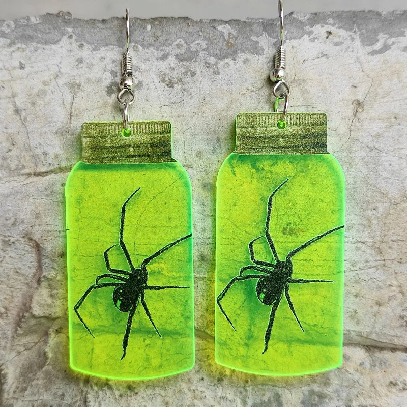 Pendientes fluorescentes de Halloween para mujer, aretes de acrílico de Horror, Araña, Cráneo, alienígena, OVNI, horno de bruja, pendientes fluorescentes