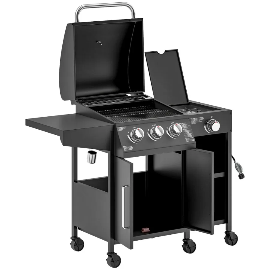 

3 Burner Propane Gas Grill with Side Burner Barbecue Grill with Shelves 37 000 BTU Output 310 sq.in. Cooking Area