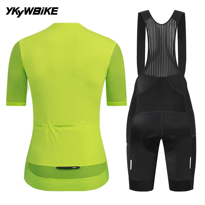 YKYWBIKE Damen Pro Team Radsport-Set Frühling Sommer SPF50+ Trikot 6H Ausdauer Gepolsterte Trägerhose Rennrad MTB Radsport-Outfit – Detail 39