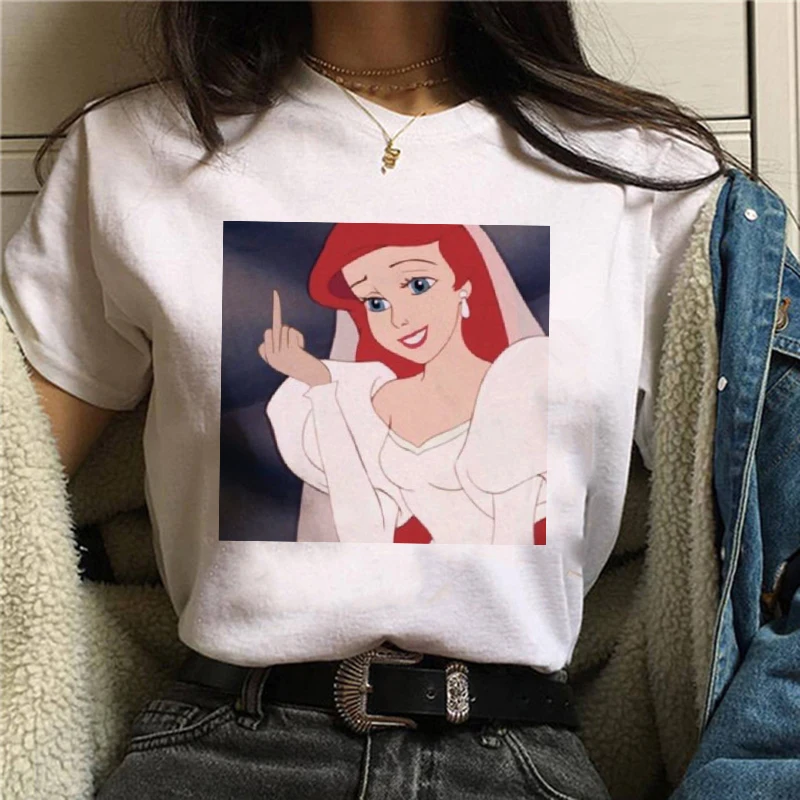 Y2k Disney Cartoon Punk Princess T Shirt Women Harajuku 90s Cute T-shirt Funny Streetwear Graphic Tshirt Female Clothes