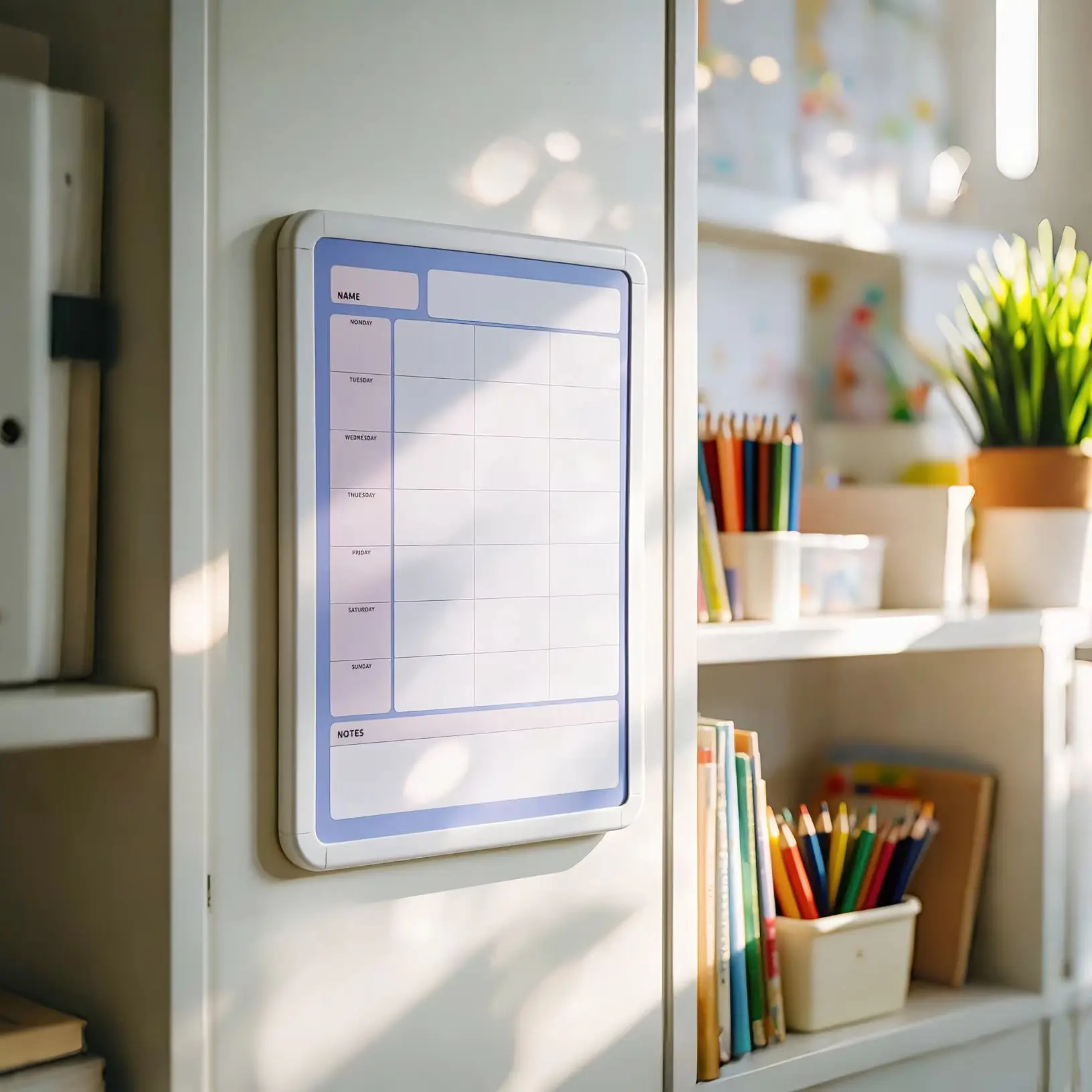 Minimalist Aesthetic Planner Board in blue, Vibrant Wall Mounted and Desktop Organizer, Magnetic Memo Accessory with Smooth Writ