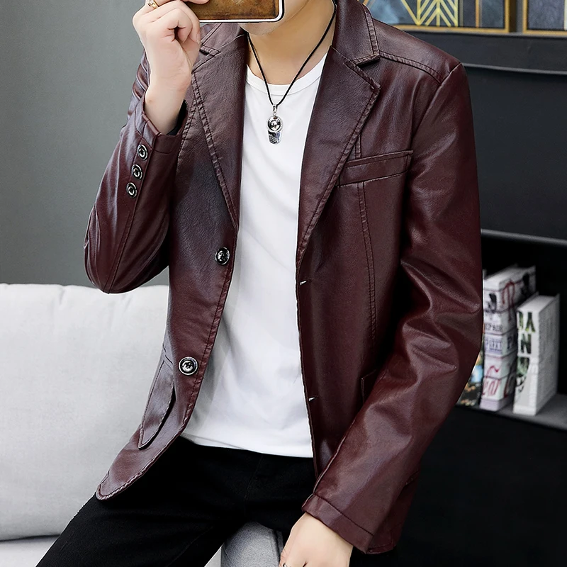 Autumn Winter Flocking Turn-down Collar Solid Color Pockets Cardigan Coats Casual Men's Clothing Preppy Style Moto Biker Tops