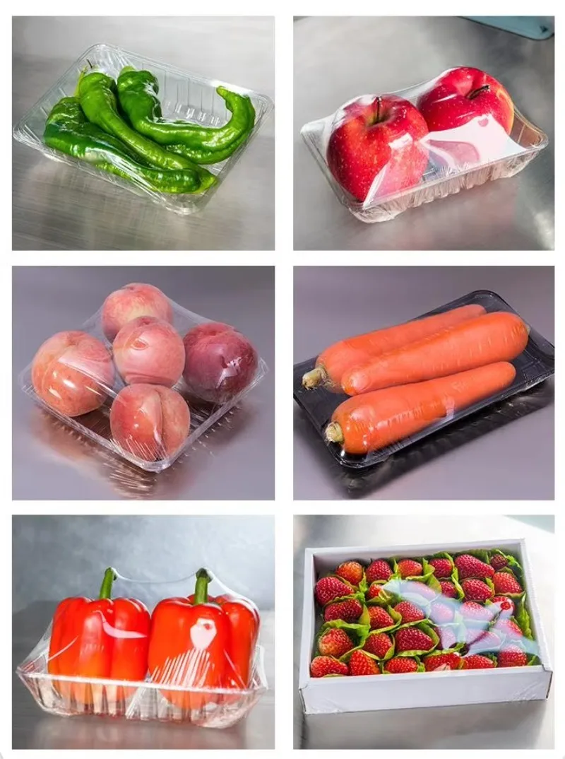 Commercial Cling Film Wrap Machine Food Tray Sealing Equipment for Meat Fruit Vegetable Packaging