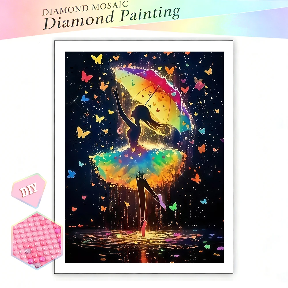 EverShine Diamond Painting Ballerina-Mädchen Vollflächige Stickerei Regenschirm DIY Mosaik Bunter Schmetterling Neuheiten Handgemachtes Geschenk