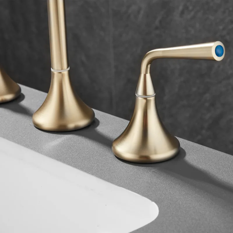 Brushed gold faucet double handle drop water style basin mixer hot and cold water crane tap gunmetal gray bathroom tap