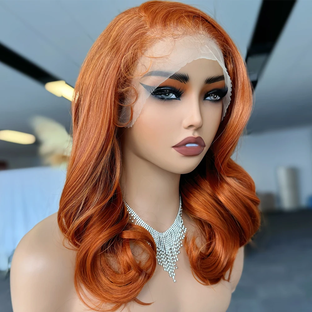 IPARTY 13X6 Synthetic Lace Frontal Wig Short Wavy Ginger Wig for Women Pre Plucked with Baby Hair Trendy Wig Daily Party Use