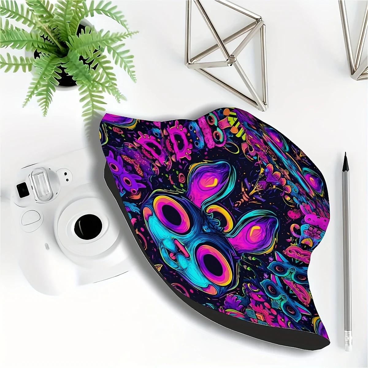 Neon Psychedelic Rabbit Print Bucket Hat Unisex Summer Sun Hat UV Protection Casual Outdoor Rave Festival Fisherman Hat