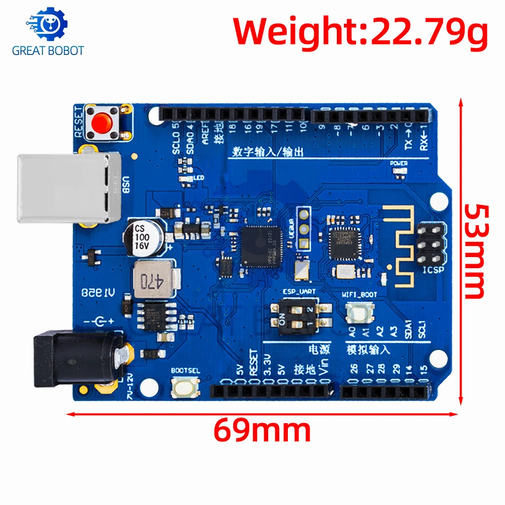 Raspberry Pi PICO W RP2040 WiFi Board (1PC Picoduino UN-O) - for Arduino-Compatible Development Module