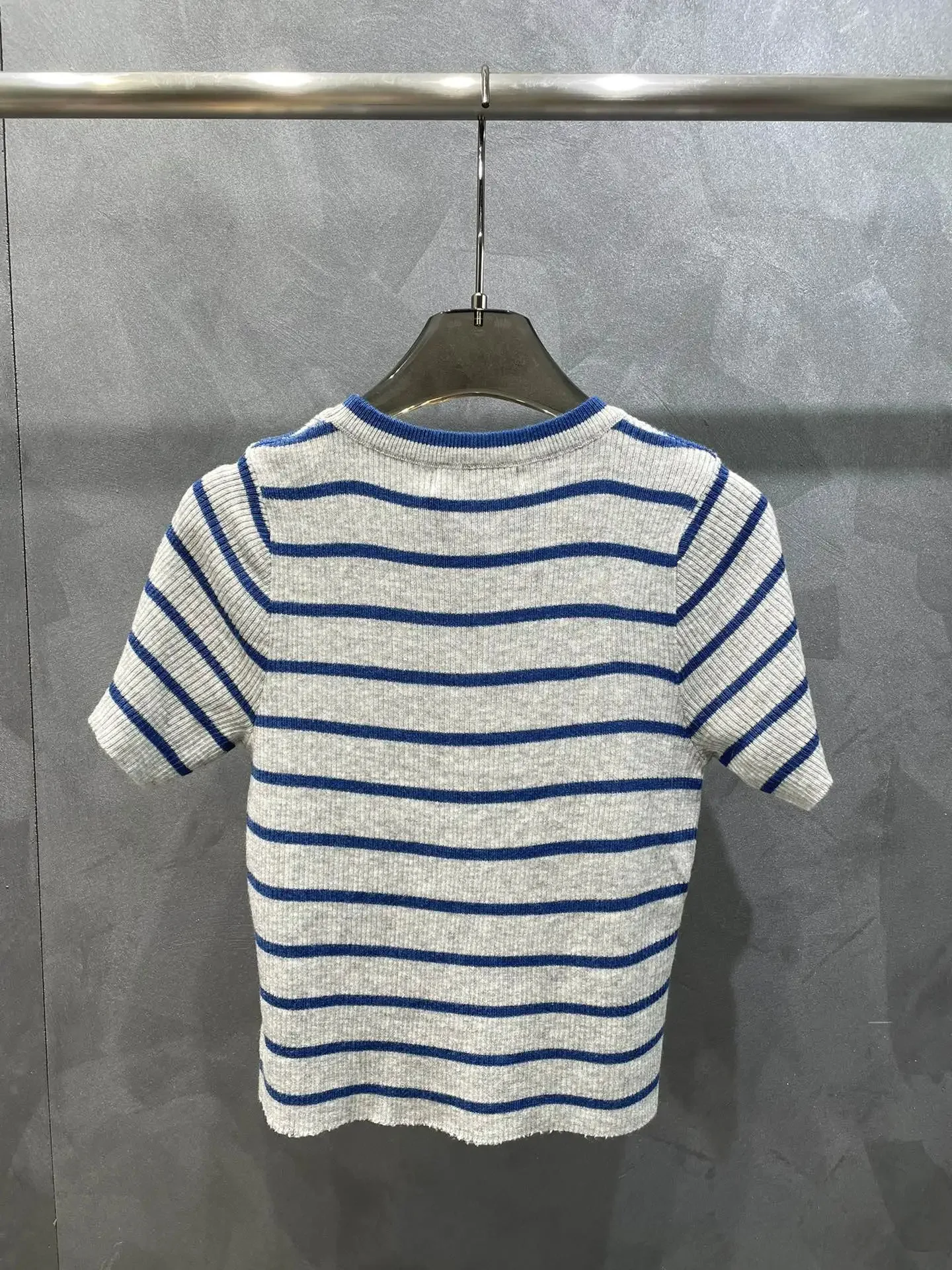 

Summer New Women's Wear Japanese Stripe Round Neck Short sleeved T-shirt Knitted Top