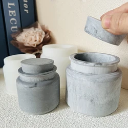 Cement Candle Jar Silicone Mold With Lid DIY Round Plant Pot Candle Vessel Storage Box Vase Mould Plaster Resin Molds Home Decor